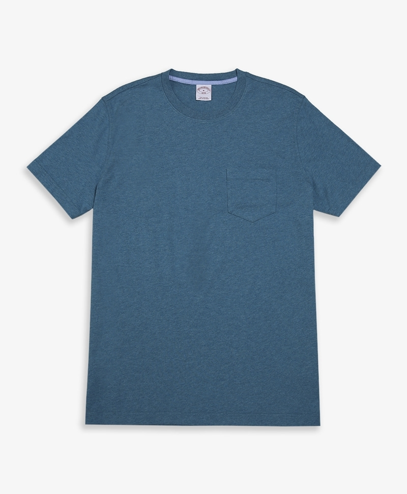 코튼 져지 포켓 크루넥 티셔츠 (블루) (74588859)
