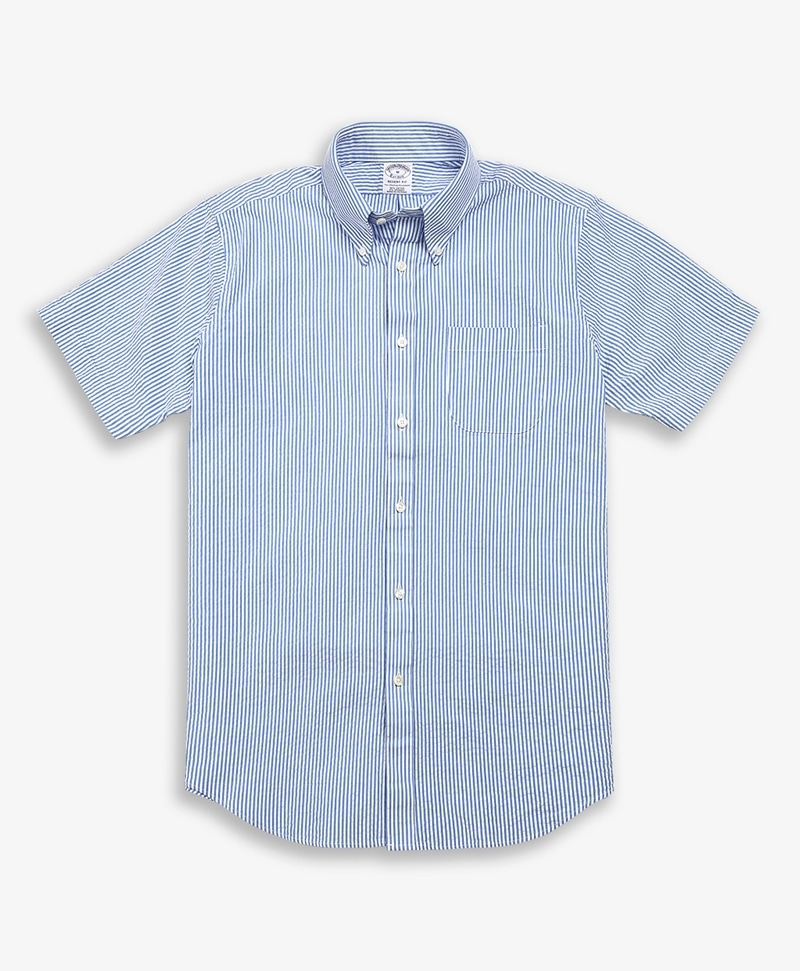 리젠트핏 숏-슬리브 시어서커 스트라이프 스포츠 셔츠 (블루) (34988032)