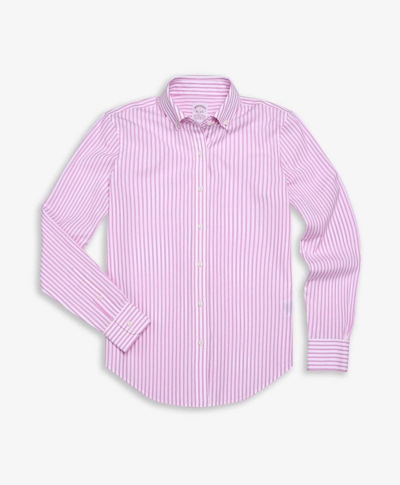 [여성] 클래식핏 논아이론 스트레치 수피마 코튼 뱅갈 스트라이프 셔츠 (핑크) (63688111)