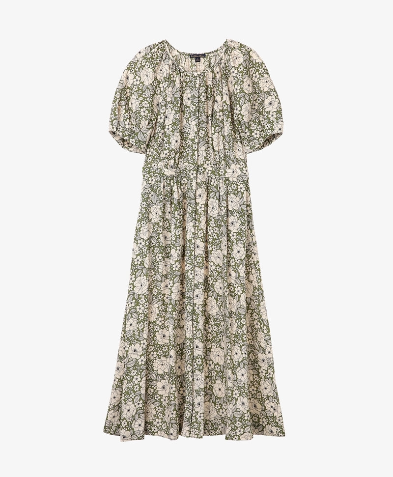 [여성] 플로럴 프린트 린넨 퍼프 드레스 (그린) (66797396)