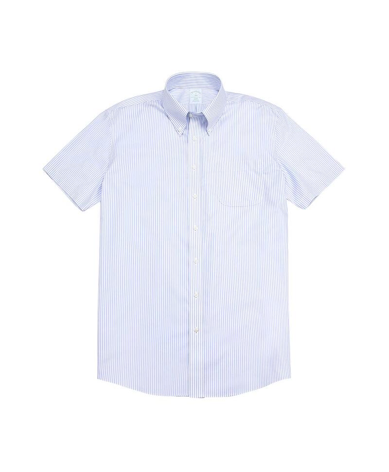 슬림핏 논 아이론 버튼 다운 숏-슬리브 드레스 셔츠 (블루) (78000383)