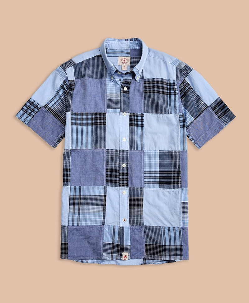 레드플리스 숏 슬리브 마드라스 패치워크 스포츠 셔츠 (블루) (74659052)