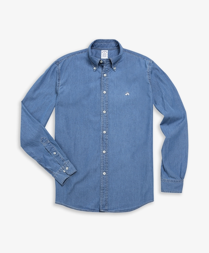 샴브레이 버튼다운 칼라 스포츠 셔츠 (블루) (34900305)